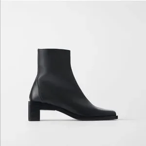 Zara | Shoes | Zara Leather Black Square Toe Boots | Poshmark